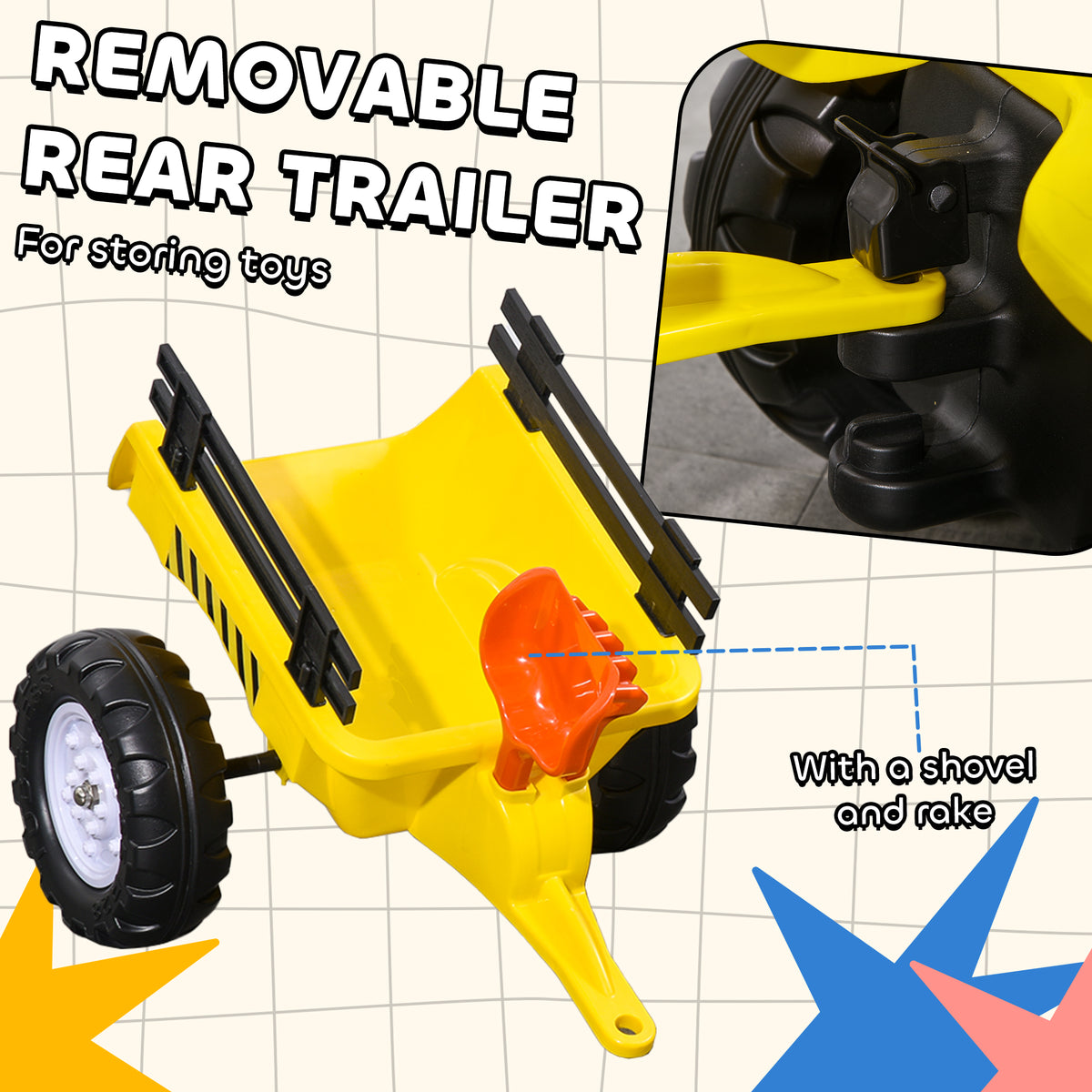 Tractor excavadora para niños con remolque