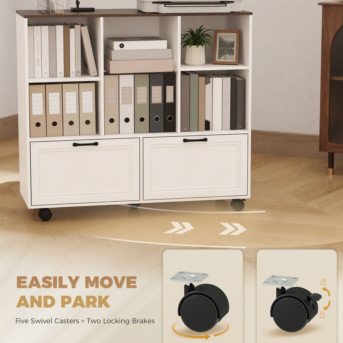Lateral Mobile Filing Cabinet with Two Drawers