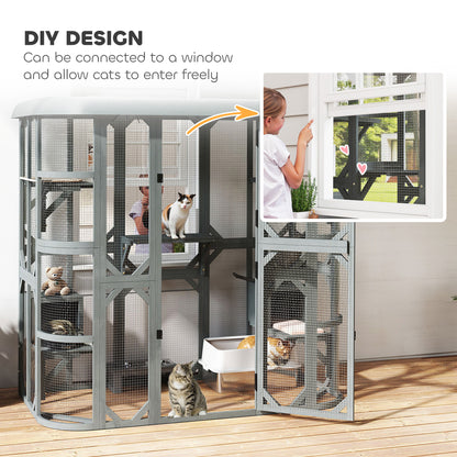 Wooden Multi-Level Outdoor Cat Enclosure