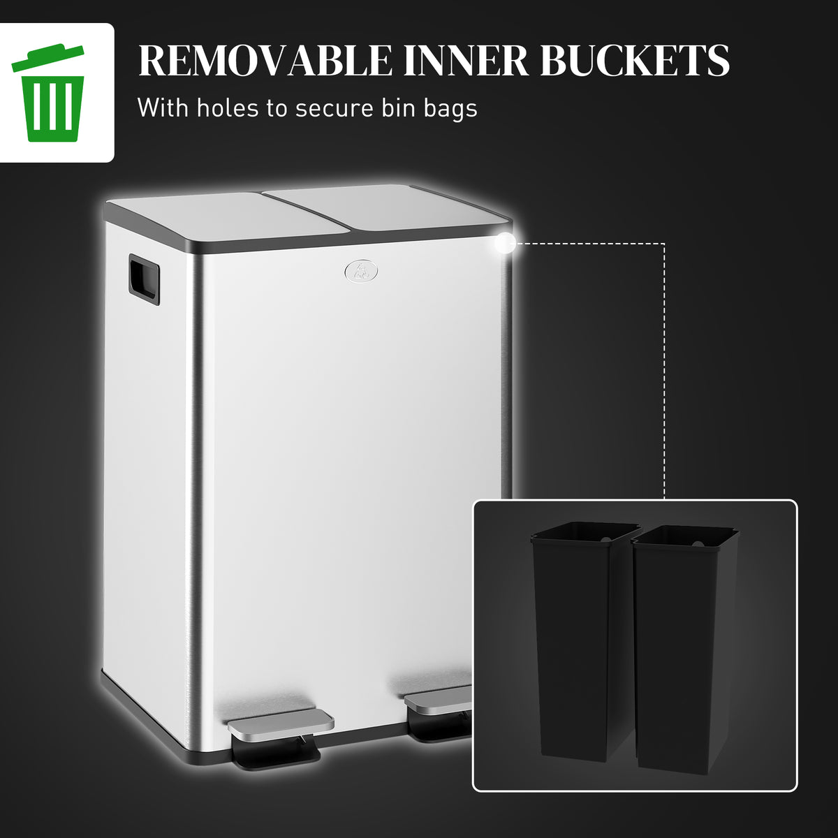 Dual Garbage Bin with Foot Pedal 2 x 28 Litre