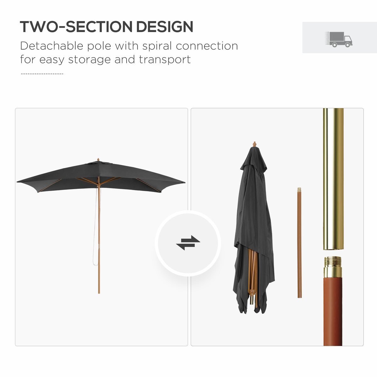 Rectangular Patio Umbrella Bamboo Ribs 7 x 10 ft