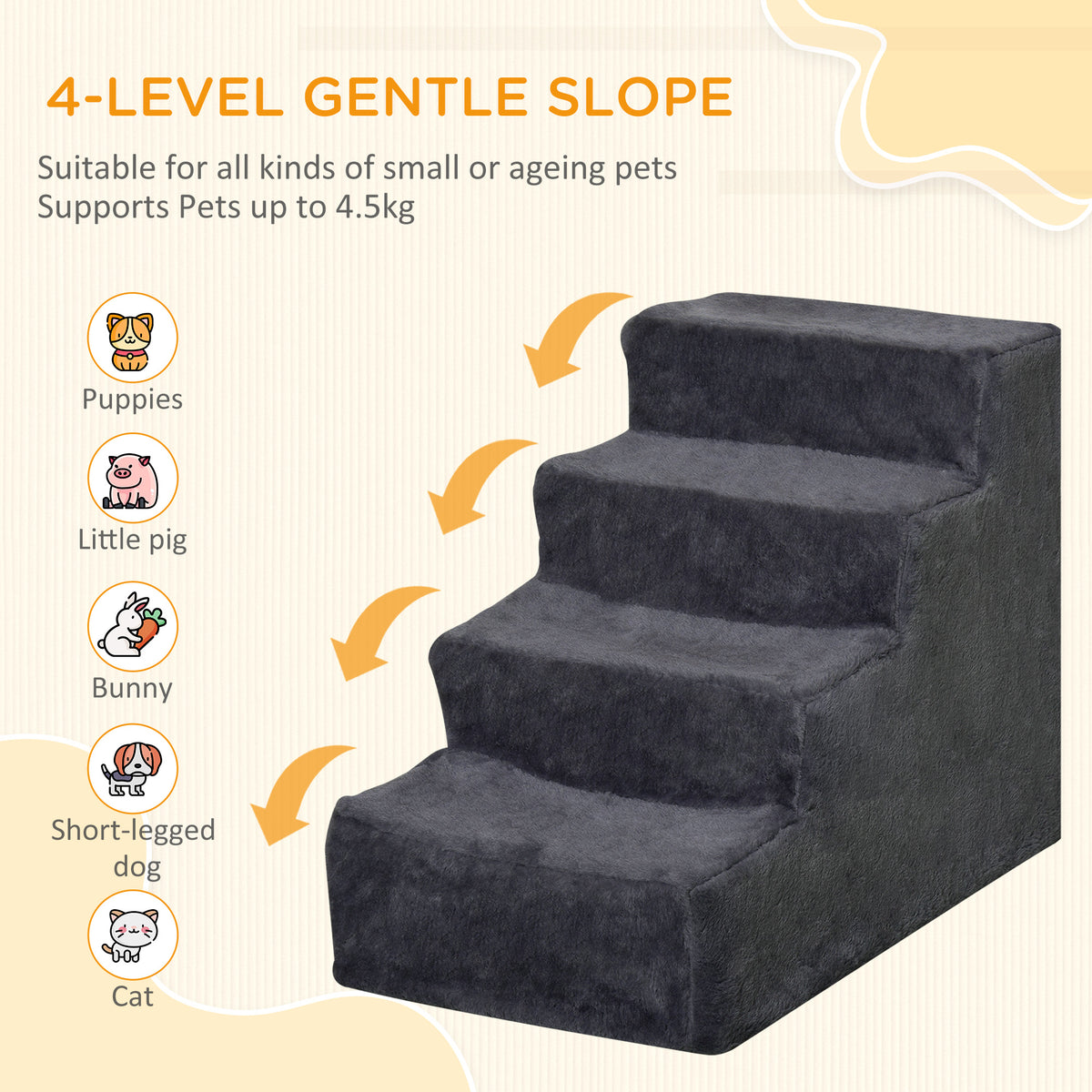 Escalera de 4 peldaños para perros con funda extraíble