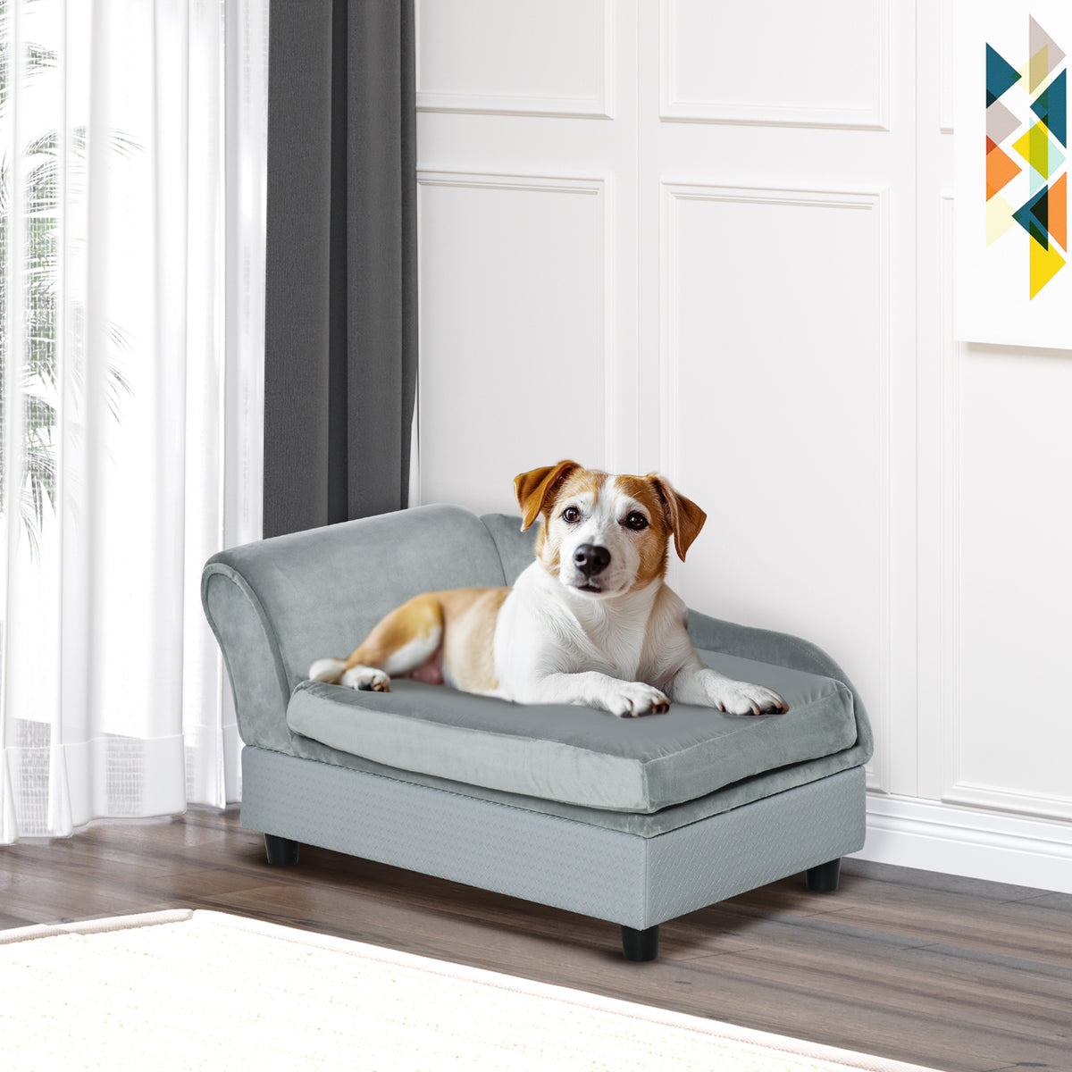 Pet sofa with storage natural wood