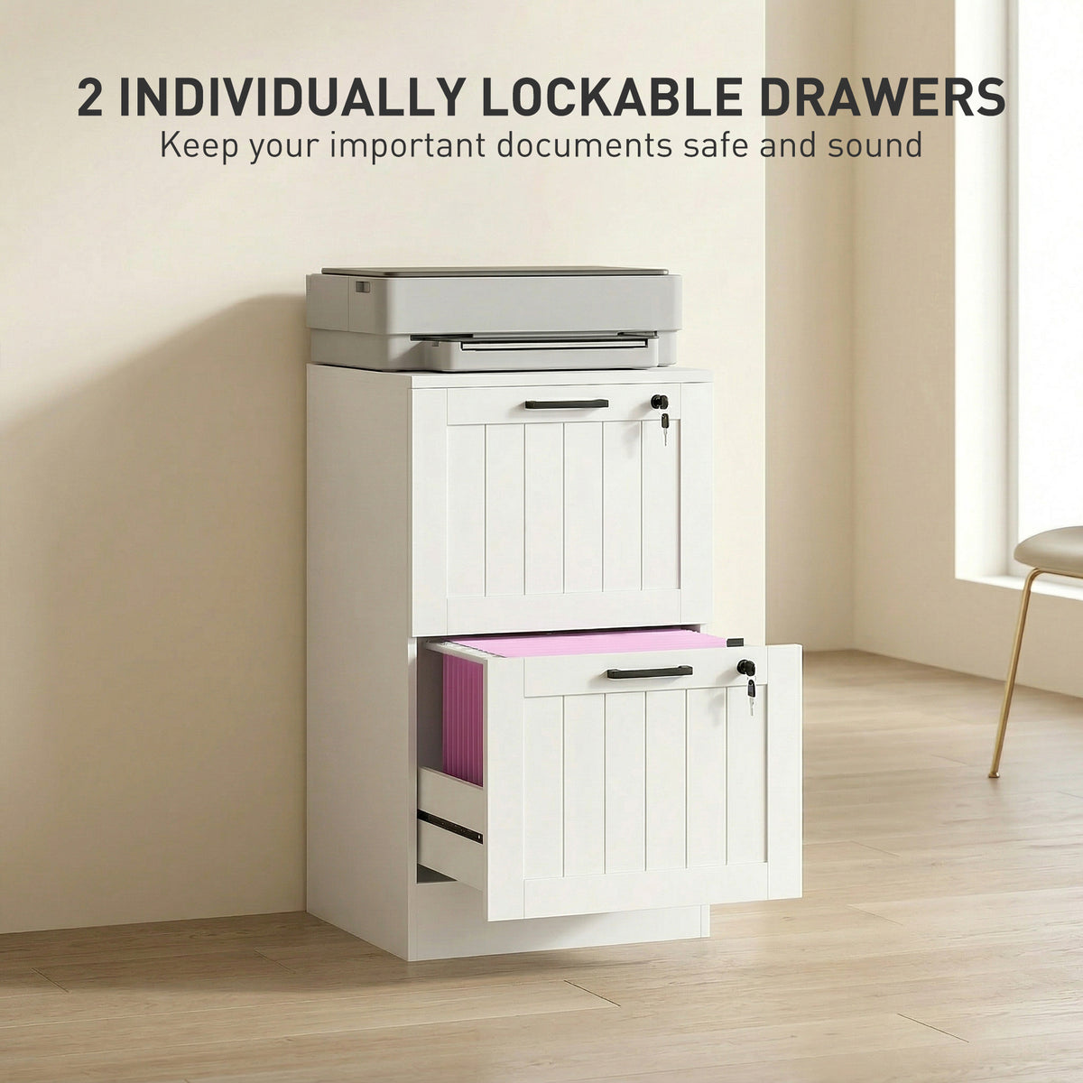 2-Drawer Locking Filing Cabinet for A4 and Letter Files