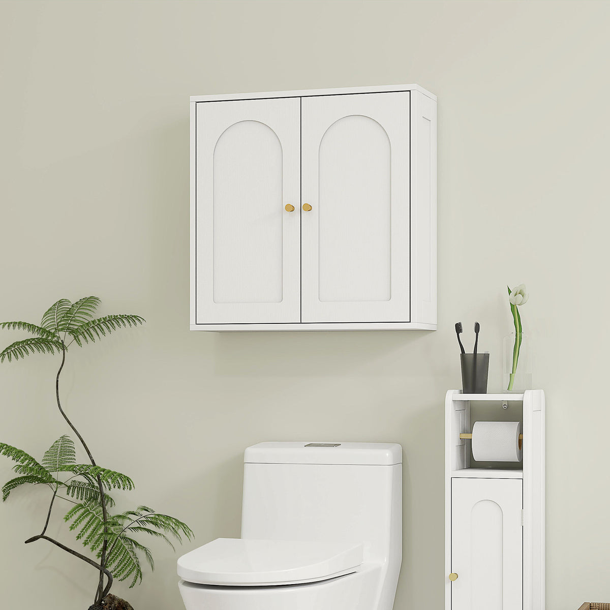 Modern bathroom wall medicine cabinet with two arched doors