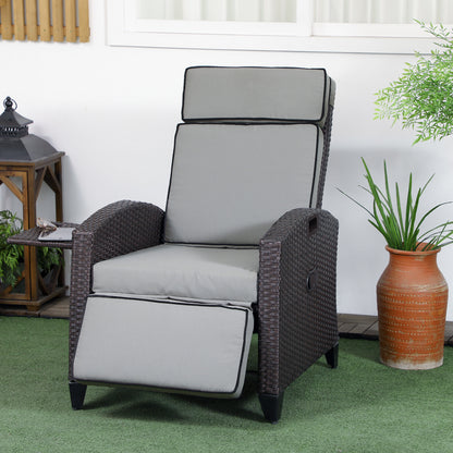 Reclining Wicker Lounge Chair with Adjustable Backrest
