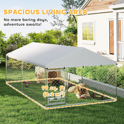 Outdoor dog kennel with bowls and resistant cover