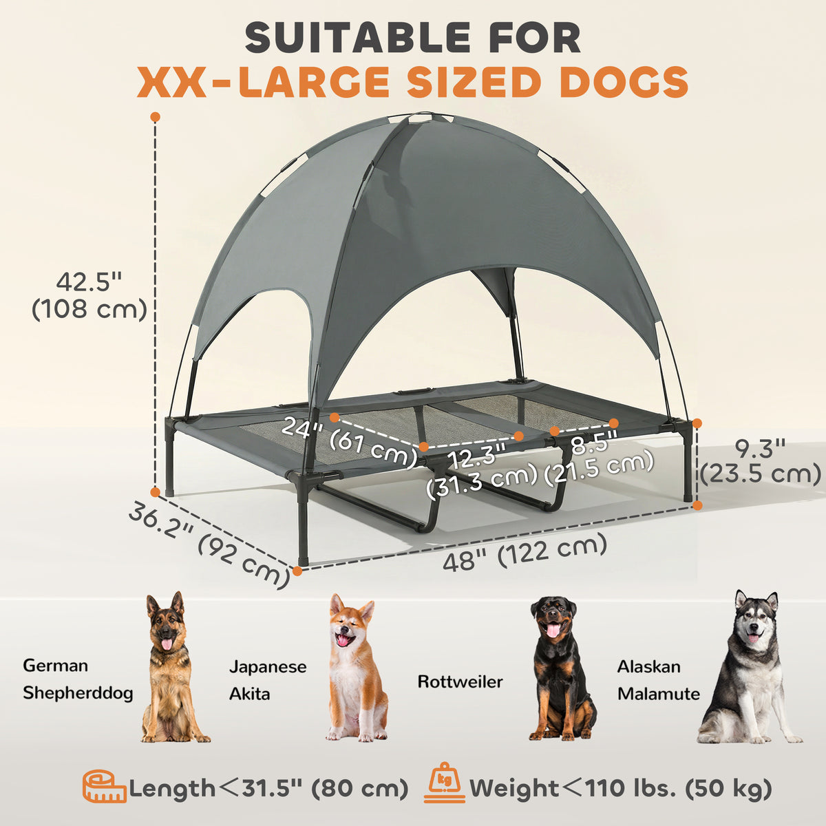 Elevated dog bed with canopy