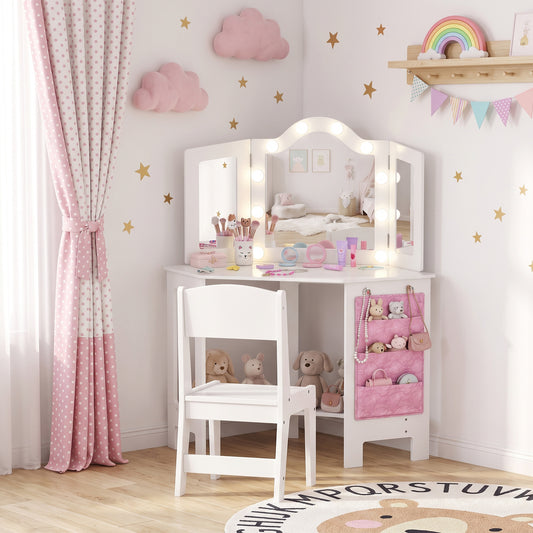 Kids Vanity Table and Chair Set with Lights