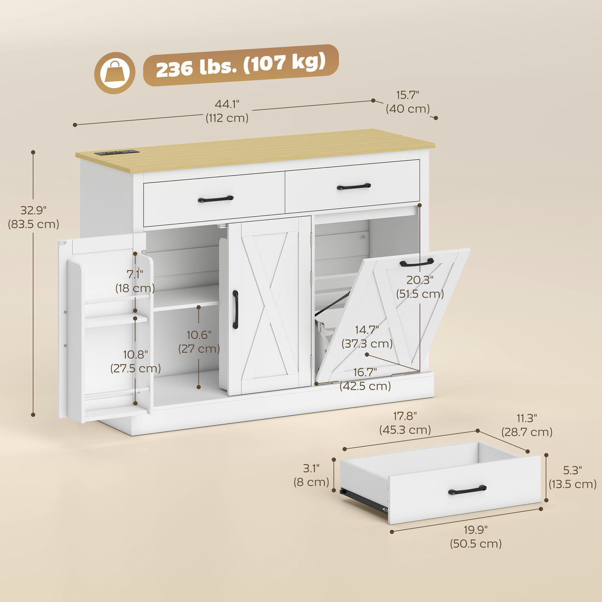 Mueble basculante para residuos con estación de recarga