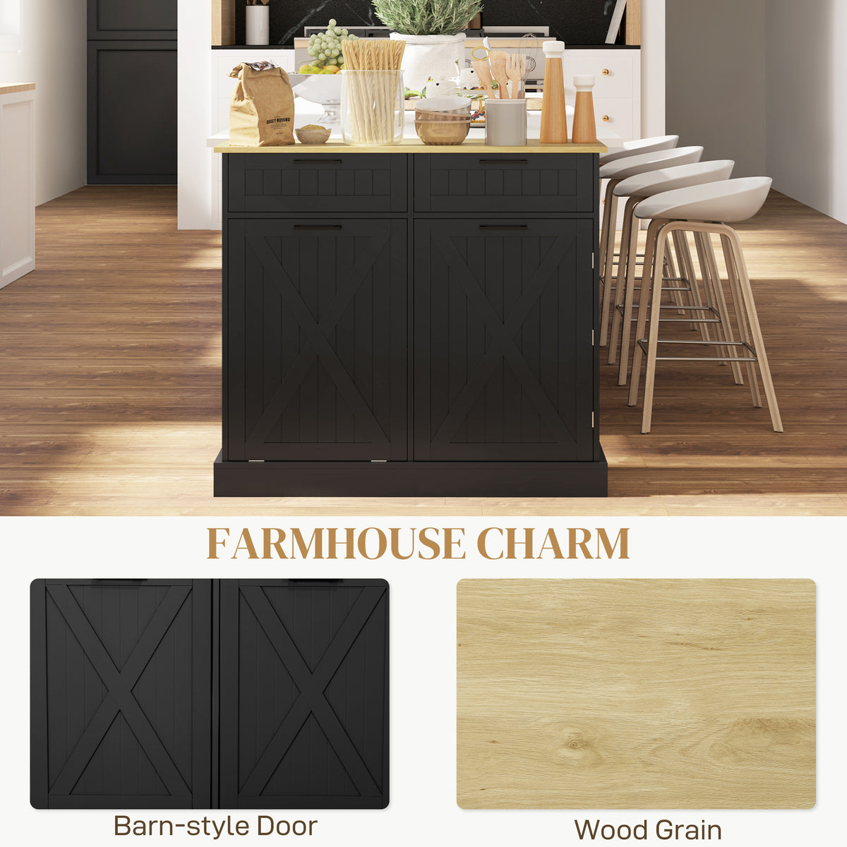 Mueble con cubo de basura oculto y 2 cajones