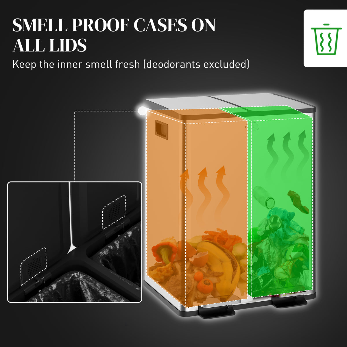 Dual pedal trash can soft-close 2x20L