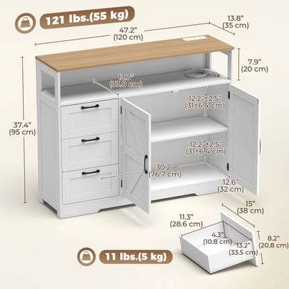Farmhouse sideboard buffet cabinet with charging station