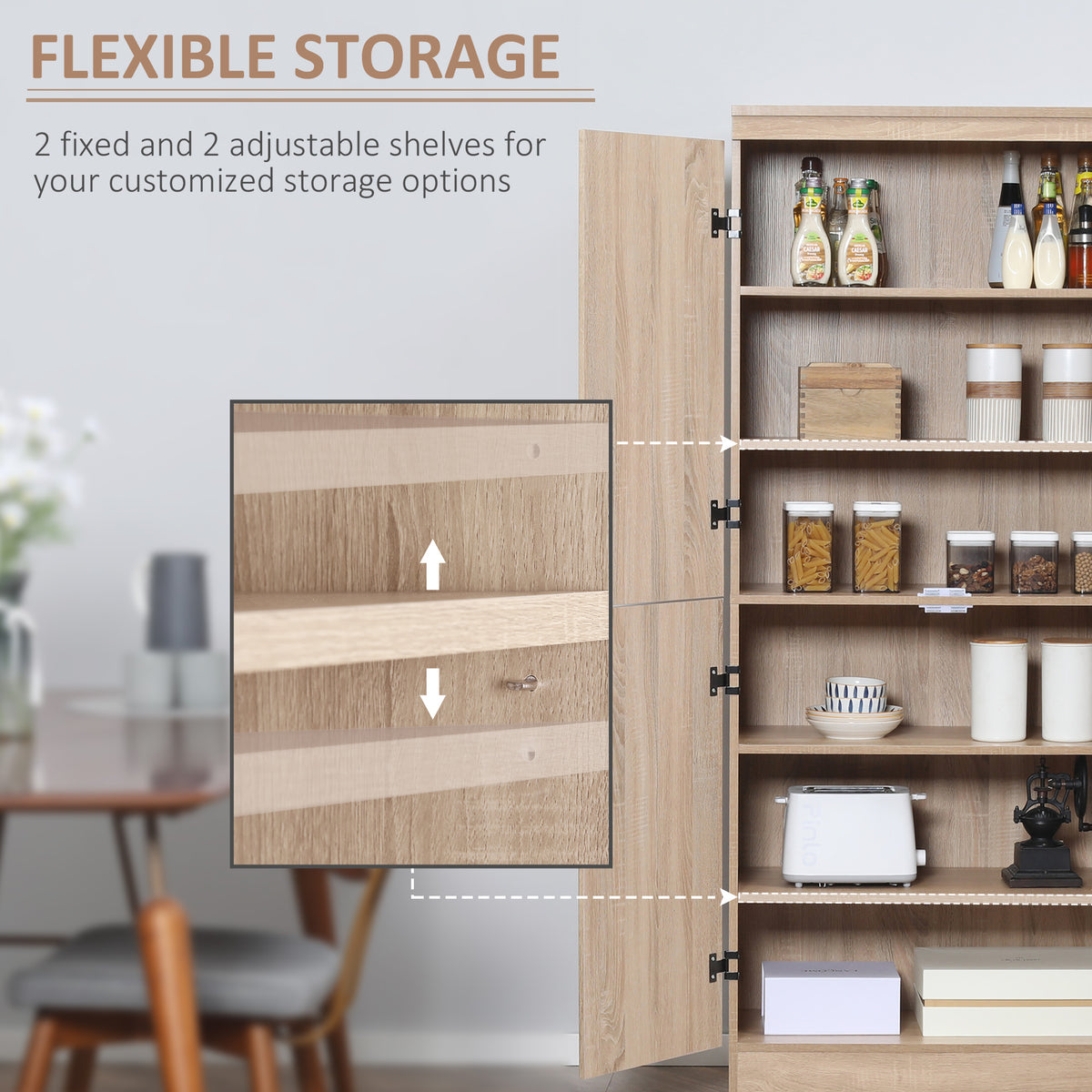 Freestanding pantry cabinet 4-door storage 177 cm