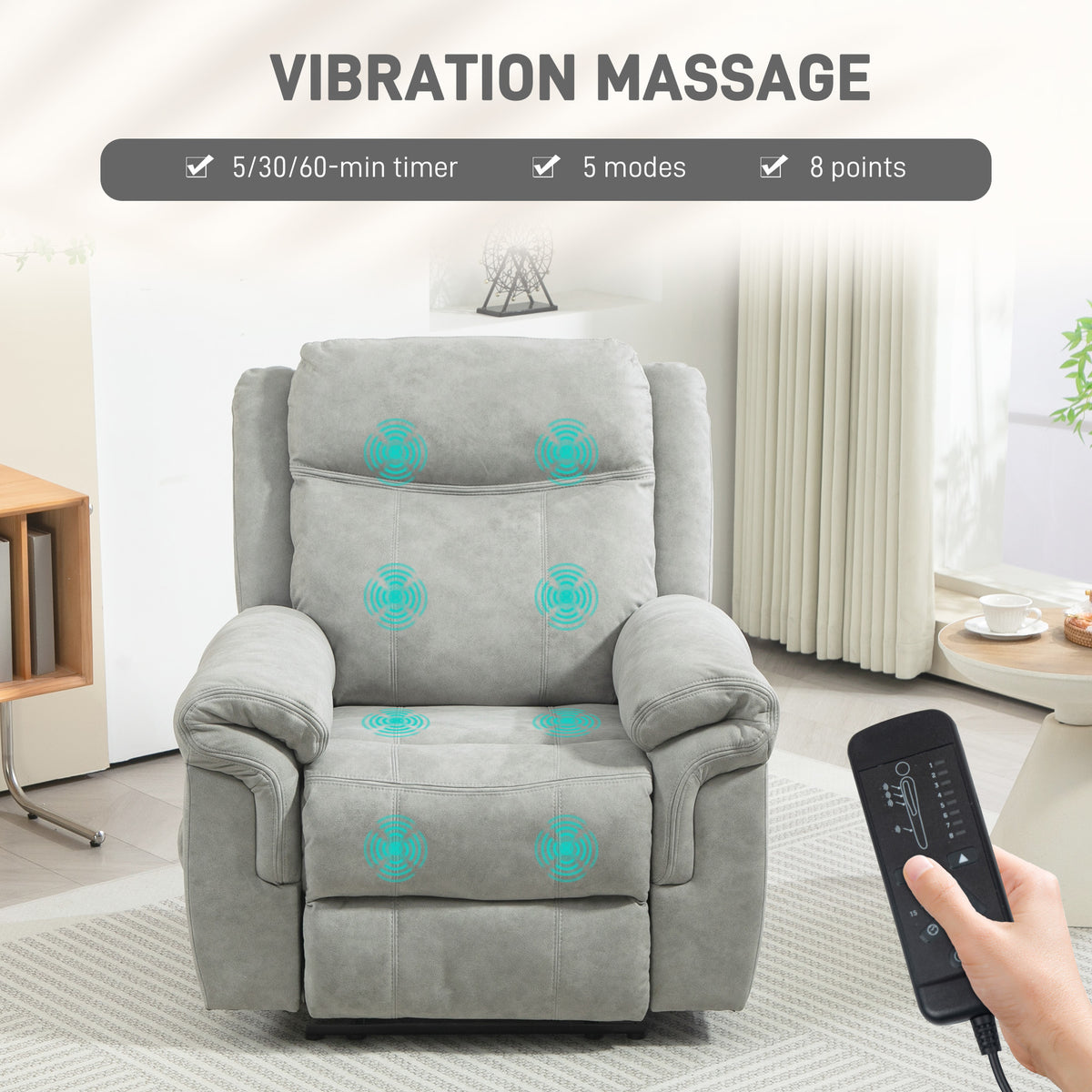 Manual Recliner Chair with Vibration Massage and Side Pockets