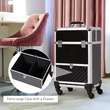 Professional rolling aluminum makeup train case trolley