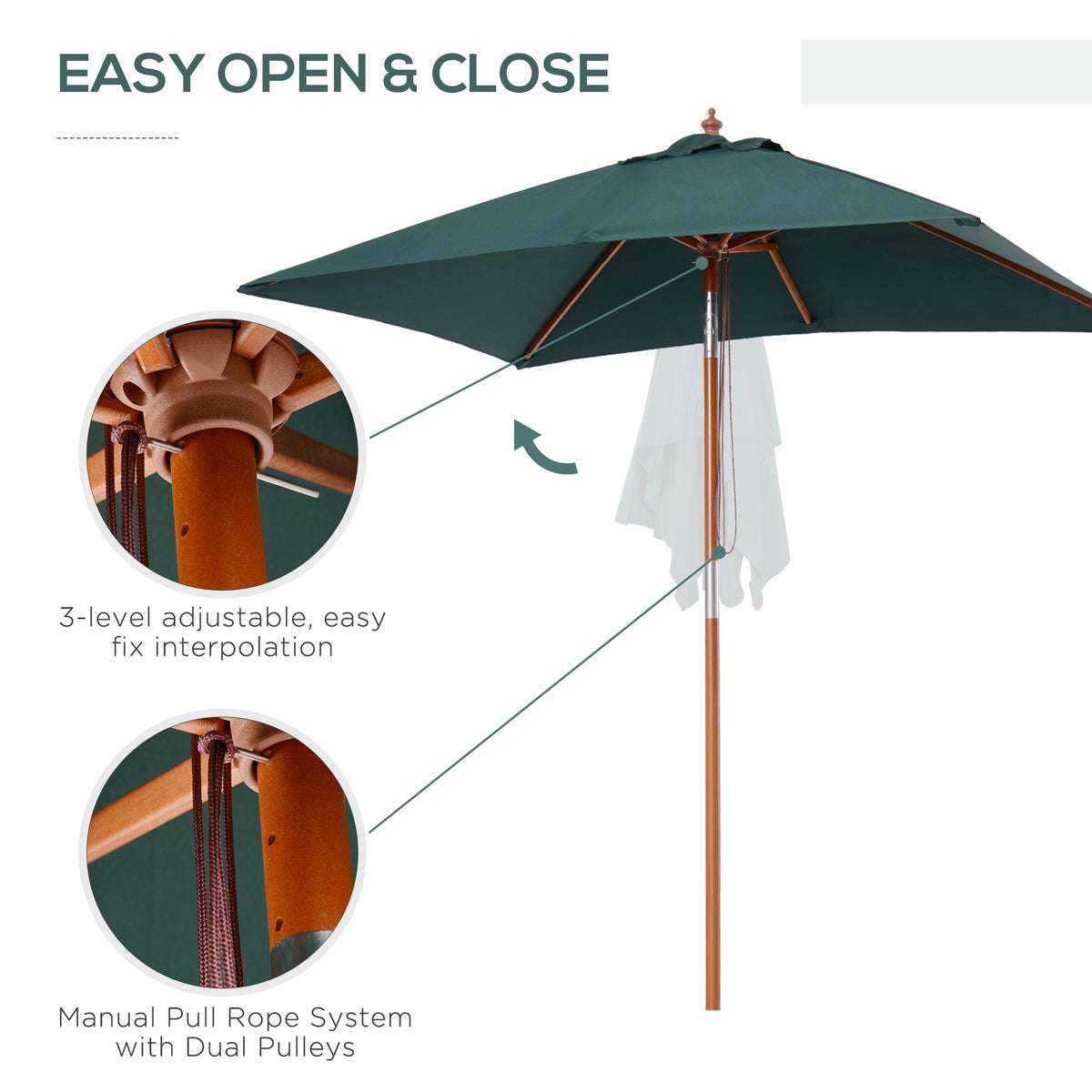 Rectangular Patio Umbrella Tilt 200 x 150 cm