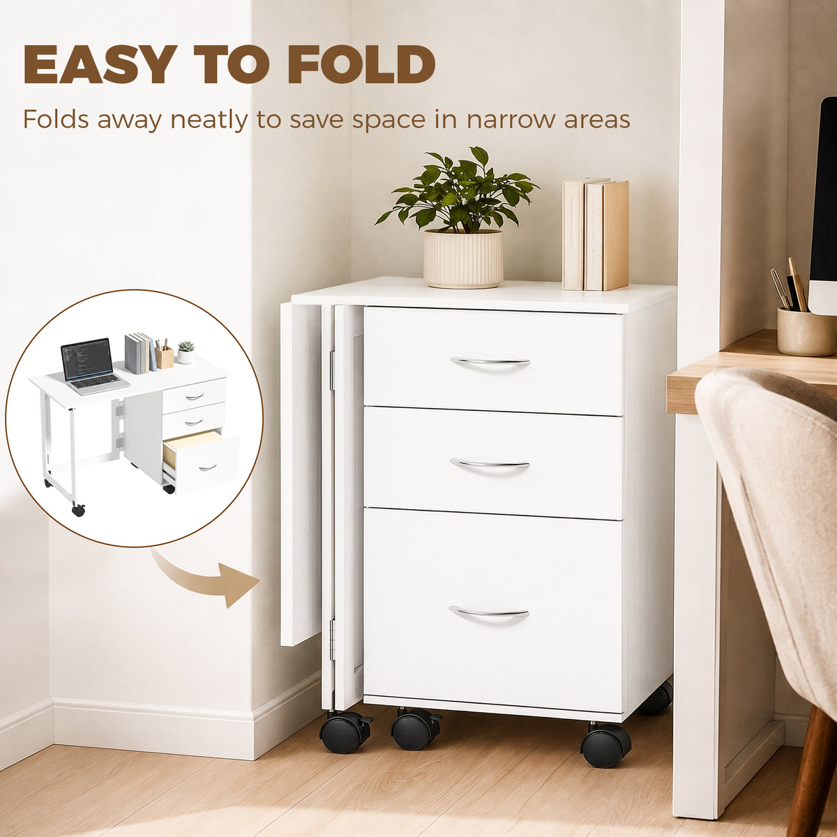 Escritorio plegable para ordenador con almacenamiento y ruedas