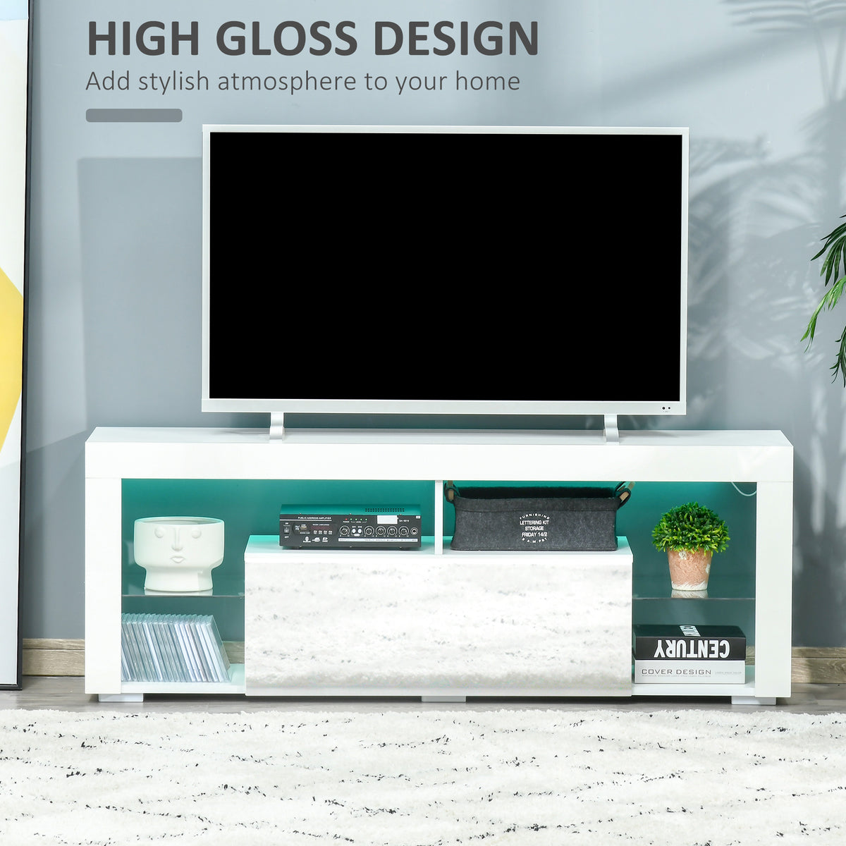 TV Stand with LED and Drawer — 140 cm