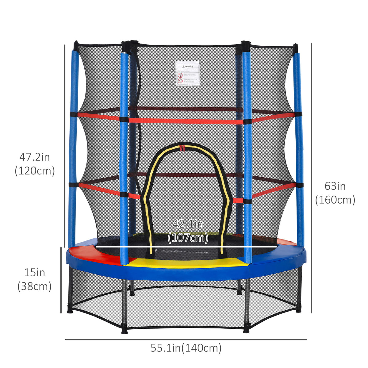 Springless Kids Trampoline with Enclosure Net — multicolour