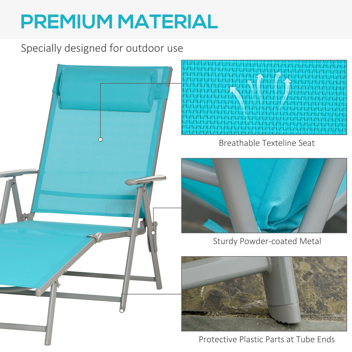 Folding Outdoor Chaise Lounger 7-Position Adjustable with Cushion
