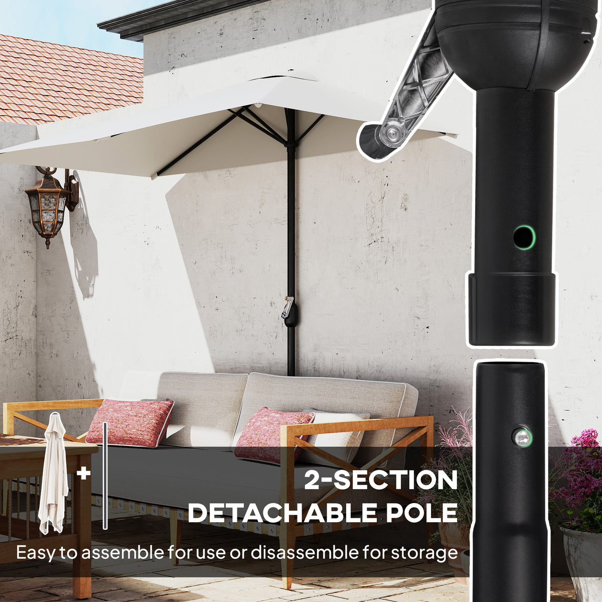 8 ft Half-Round Balcony Patio Umbrella with Crank