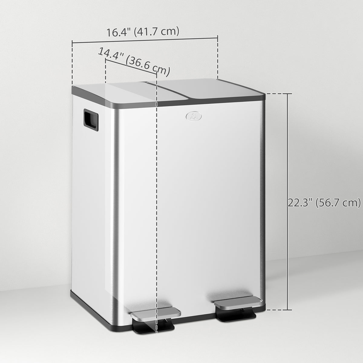 Dual pedal trash can soft-close 2x20L