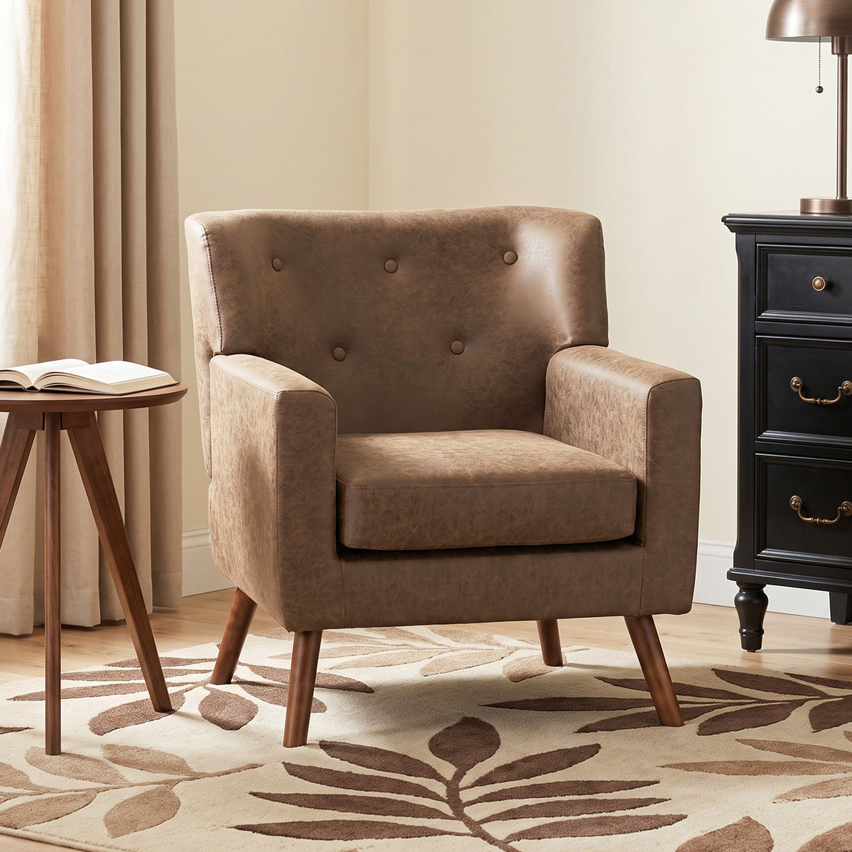 Mid-Century Modern PU Leather Accent Chair