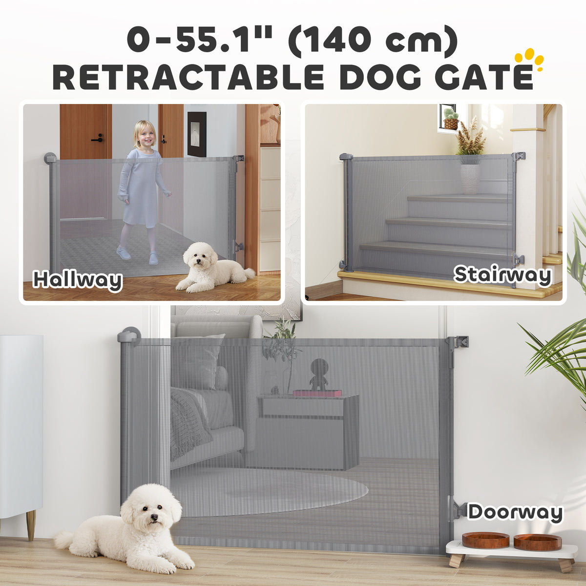 Valla retráctil de malla para perros