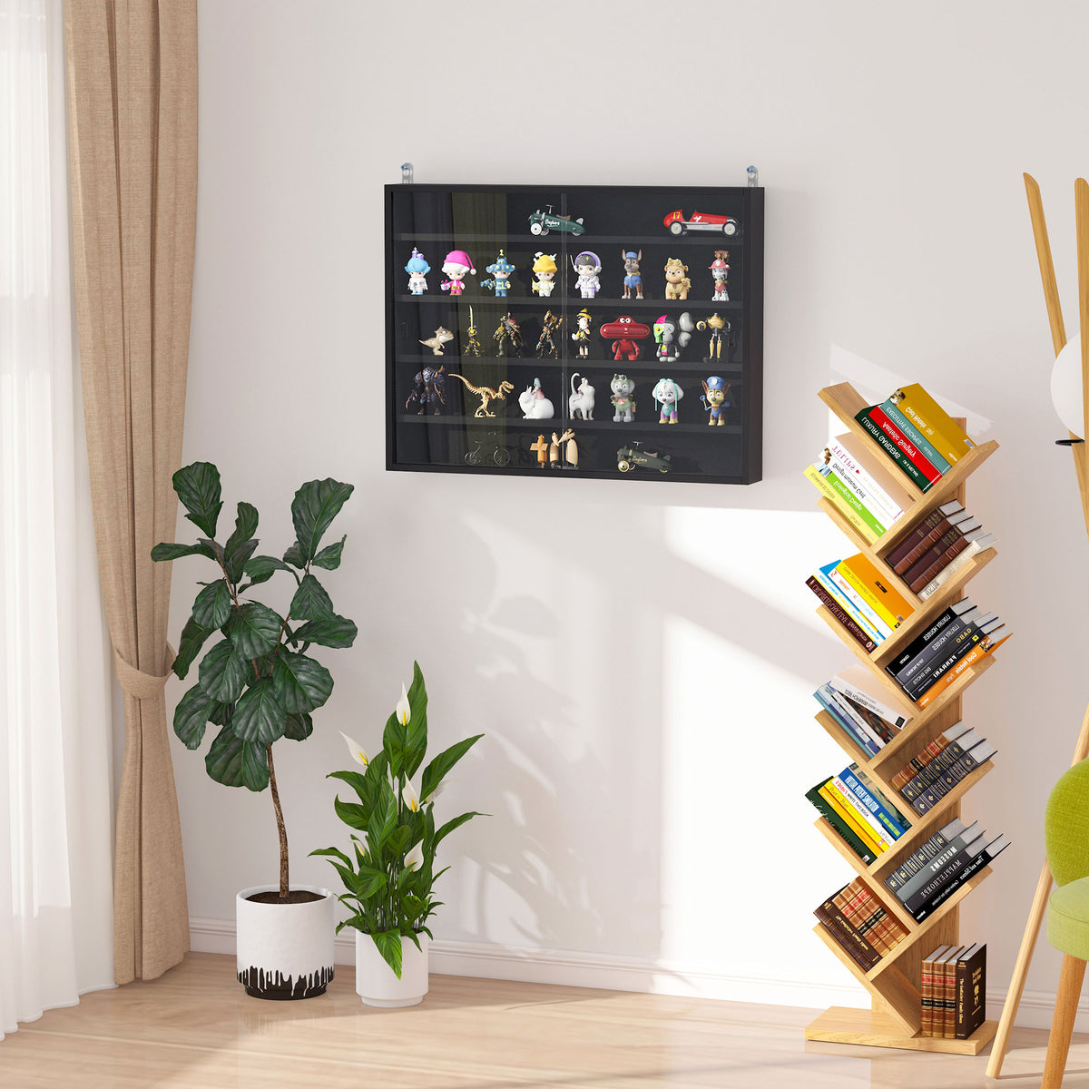 5-Shelf Wall Display Cabinet with 2 Glass Doors