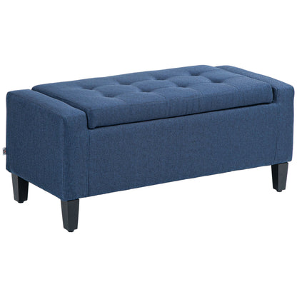 Tufted Linen Storage Ottoman Bench