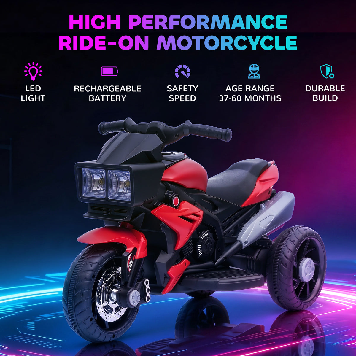 Electric Motorcycle Ride-On Toy 6V Pedal Powered Music Headlights
