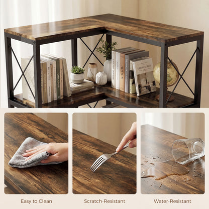 6-Tier L-Shaped Corner Bookshelf Industrial Style