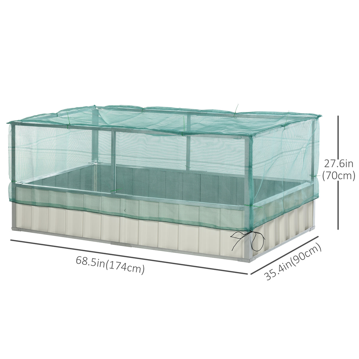 174x90x70cm Steel Raised Garden Bed with Cover Grey