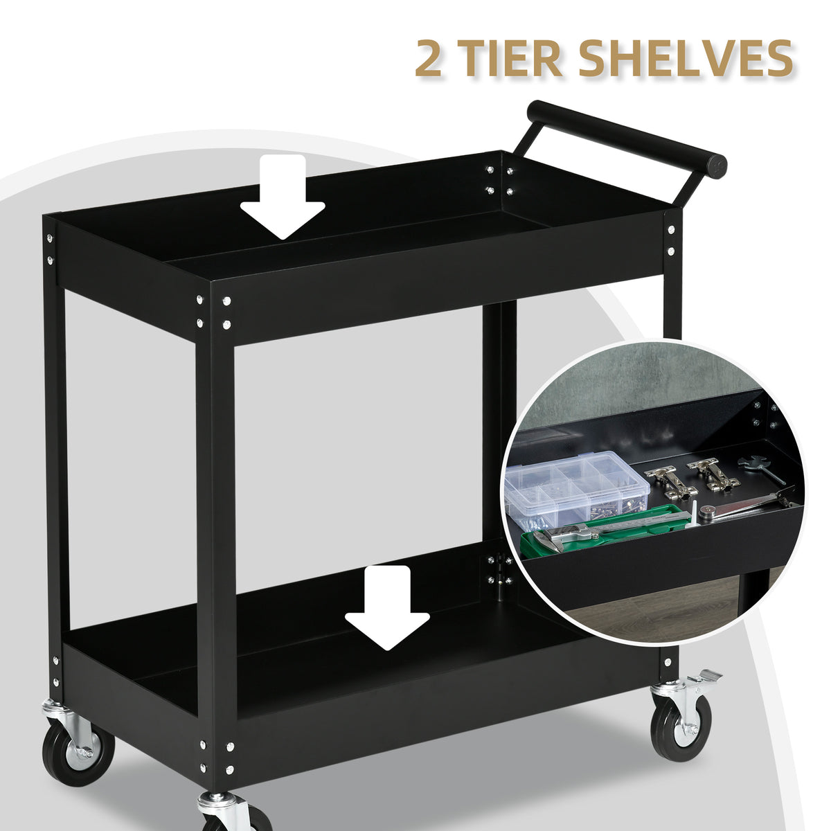 Rolling Tool Cart 2-Tier Service Utility Cart