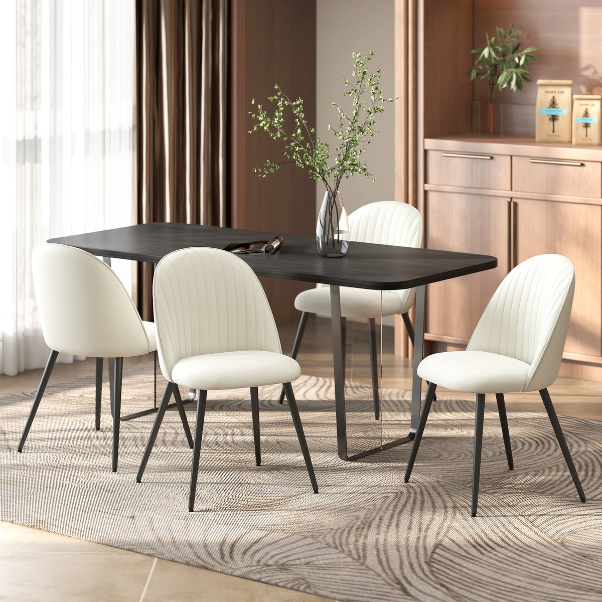 Set of 4 Modern Dining Chairs Velvet Upholstered
