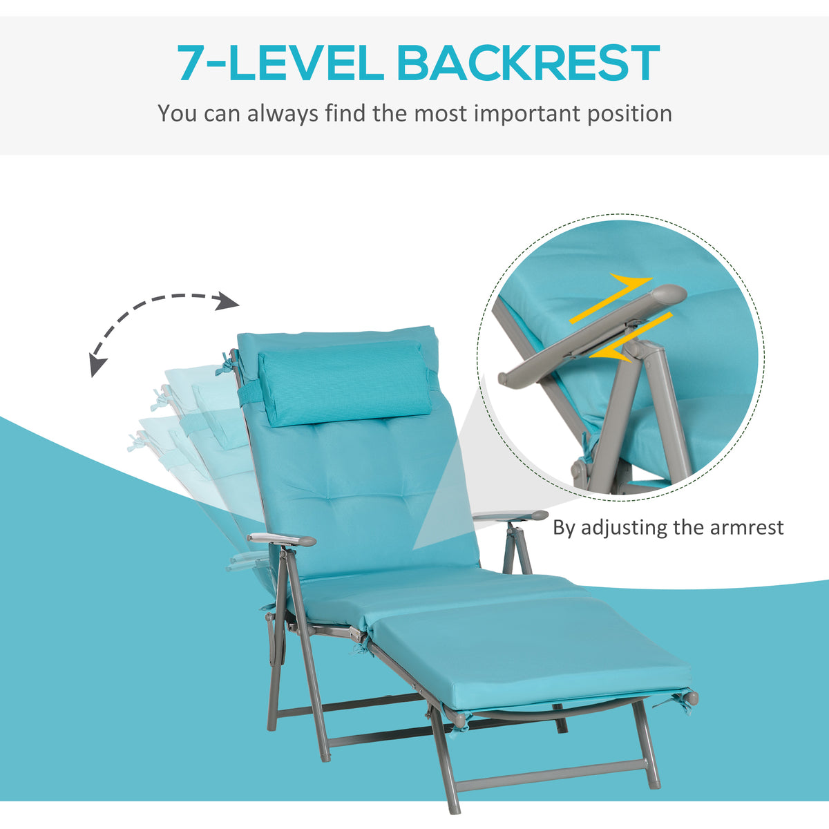 Folding Outdoor Chaise Lounger 7-Position Adjustable with Cushion