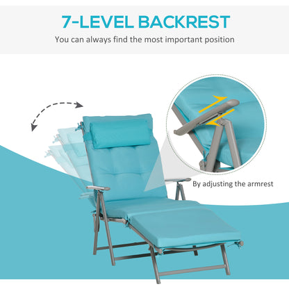 Folding Outdoor Chaise Lounger 7-Position Adjustable with Cushion