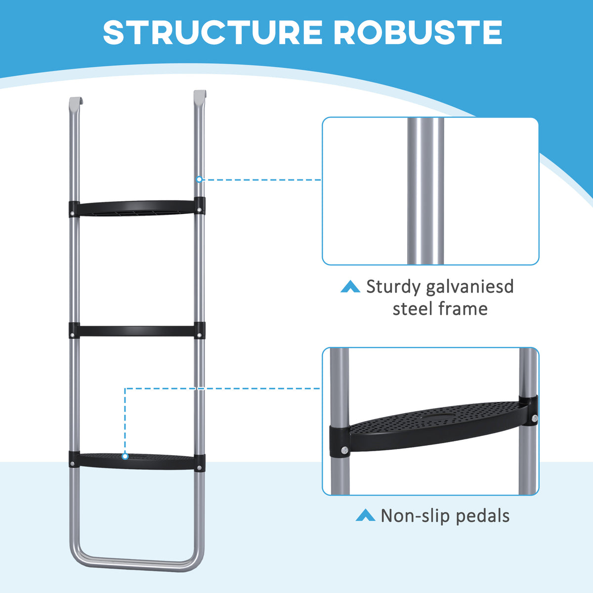 Adjustable Trampoline Ladder 2/3 Steps — Galvanized Steel
