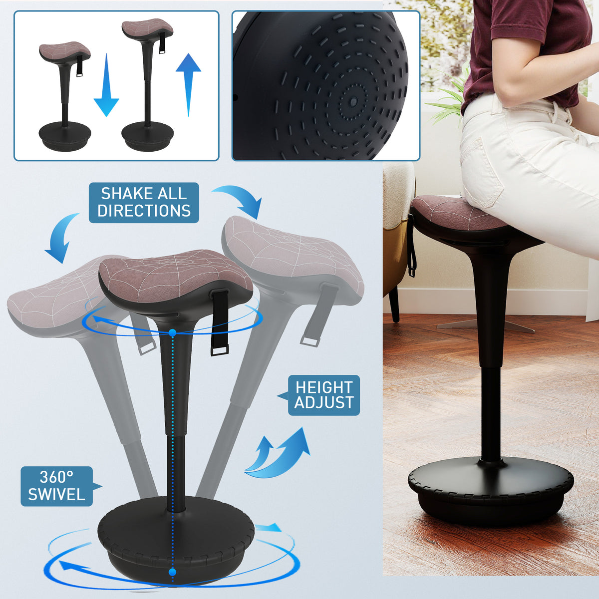 Ergonomic active sitting wobble stool