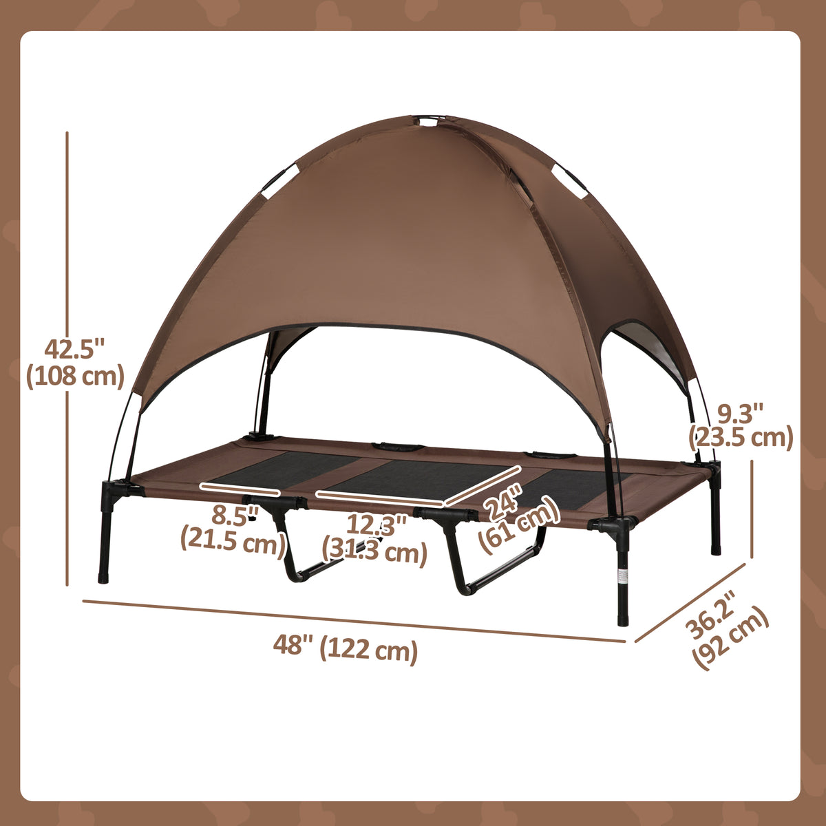 Elevated dog bed with canopy
