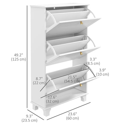 Narrow Shoe Storage Cabinet with 3 Flip Drawers