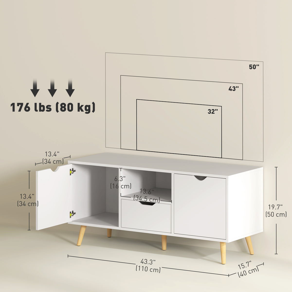 Modern TV stand with storage for 127 cm TV
