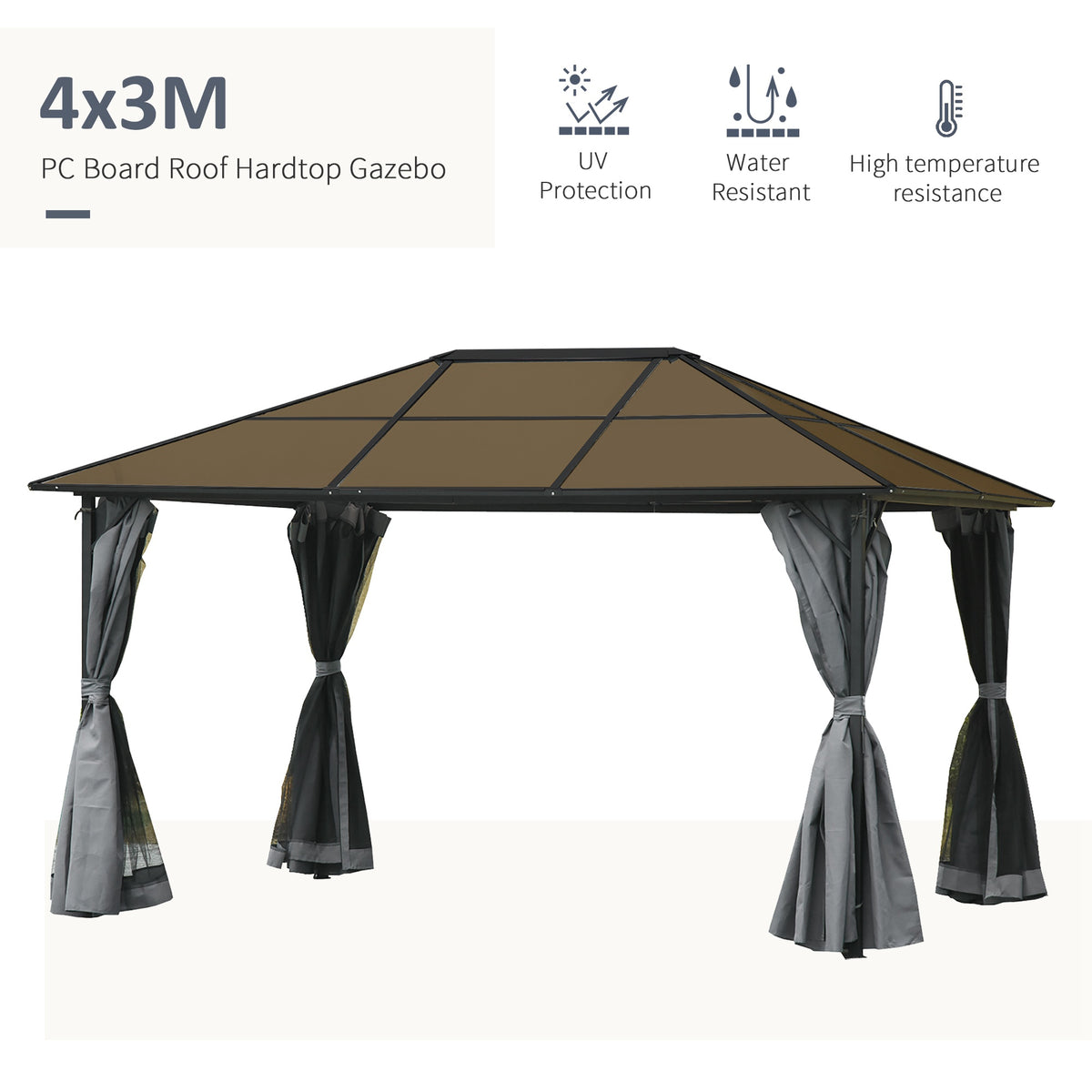 Hardtop Aluminium Gazebo with Curtains and Mesh Screens