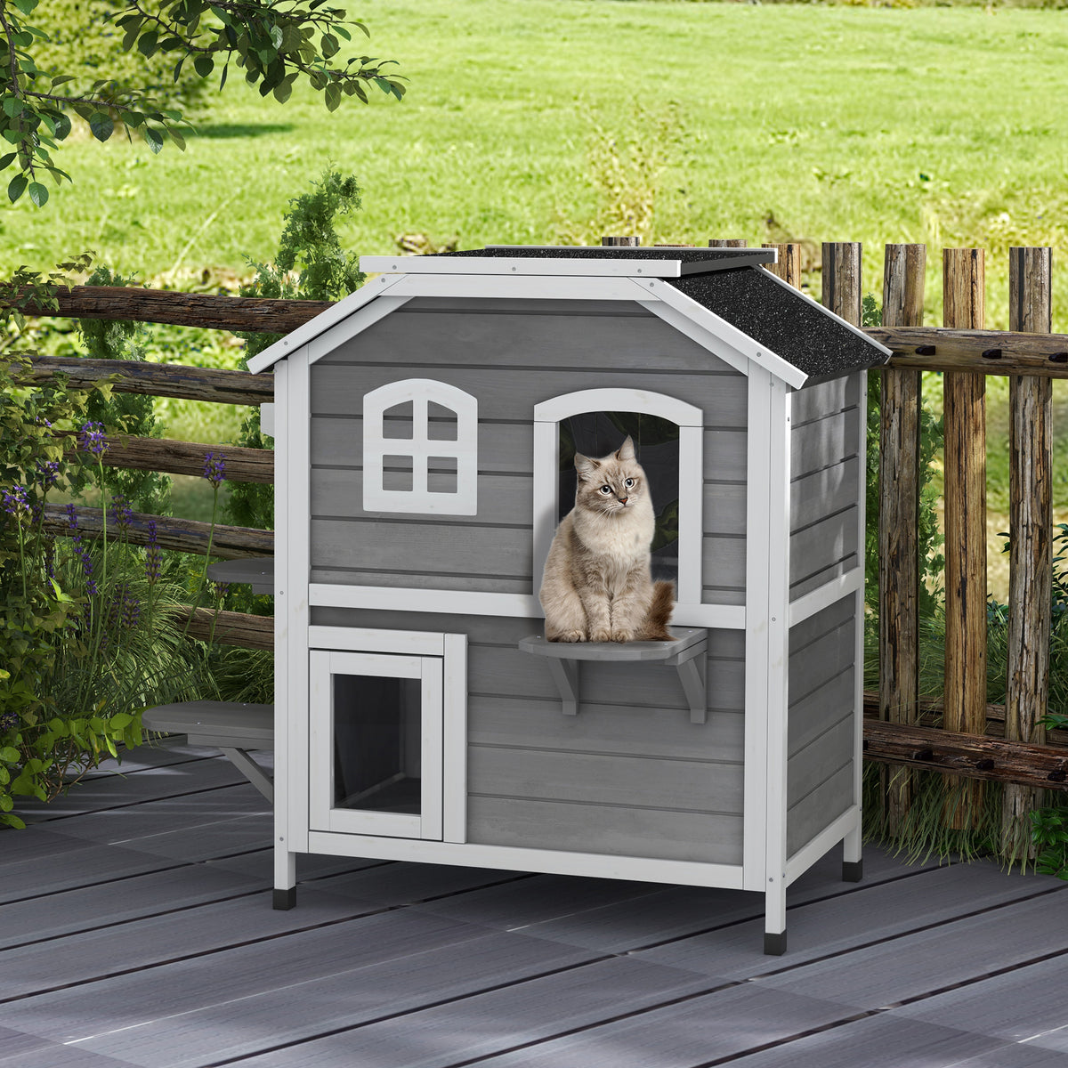 Cat House Outdoor 2-Storey with Openable Roof