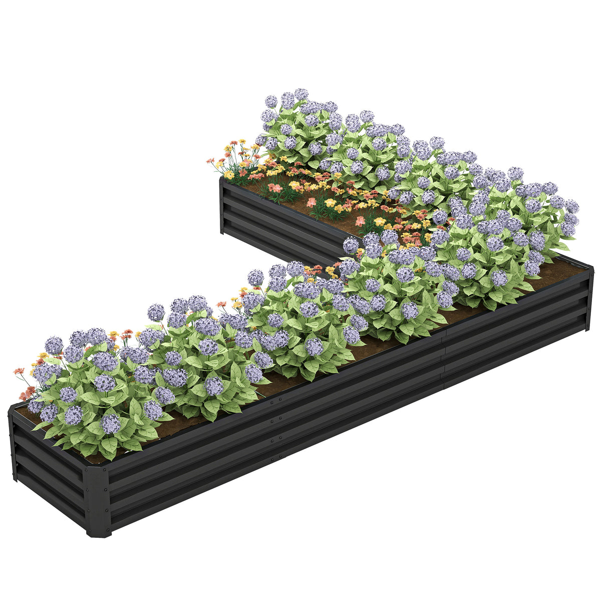 L-Shaped Raised Garden Bed 208 cm Galvanized Steel