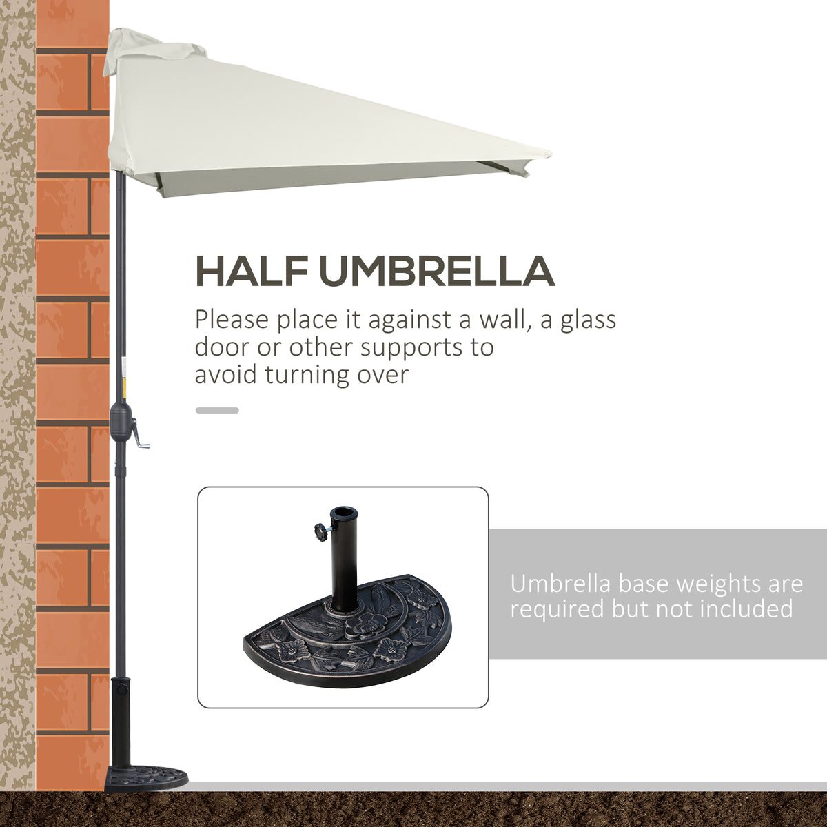 8 ft Half-Round Balcony Patio Umbrella with Crank