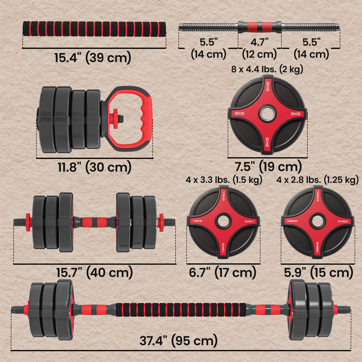 5-in-1 Adjustable Dumbbell Set 30 kg