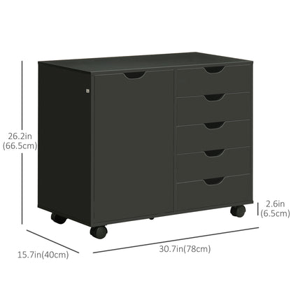 Lateral Filing Cabinet 5 Drawers with Door and Wheels