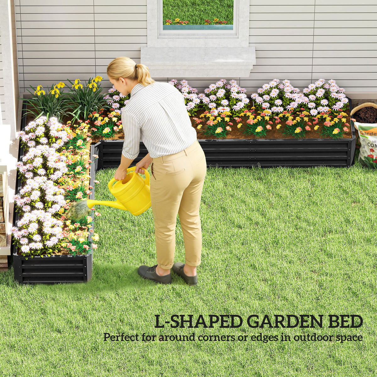 L-Shaped Raised Garden Bed 208 cm Galvanized Steel
